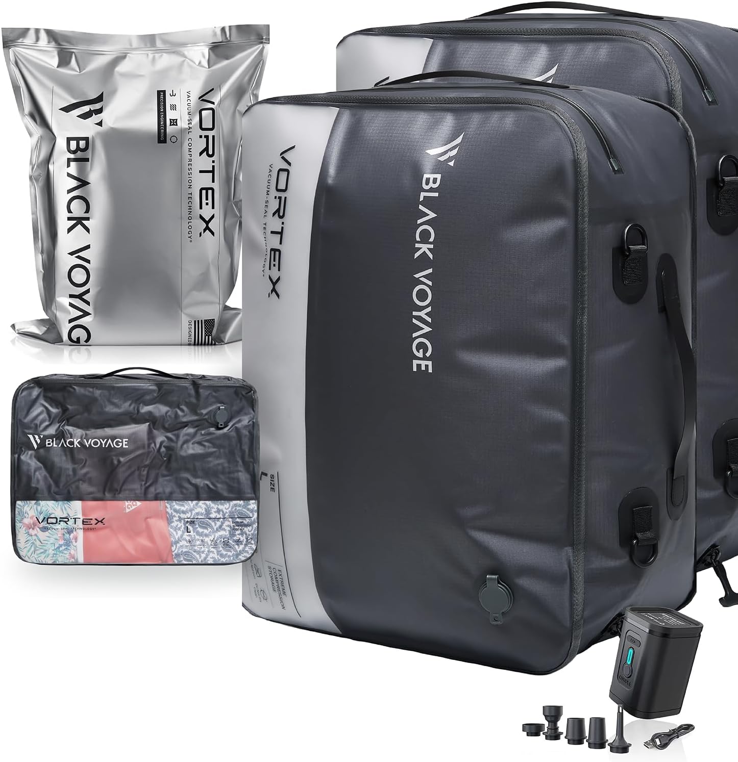 Black Voyage Reusable Vacuum Compression Travel Bags for Packing