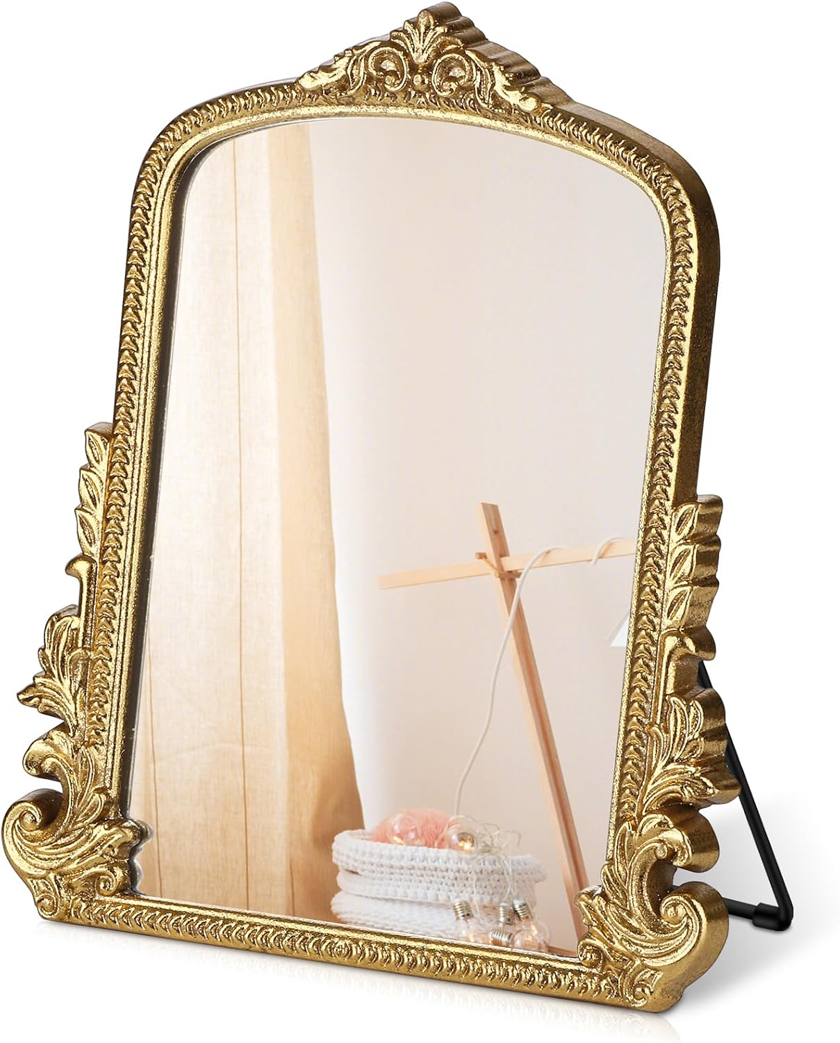 Vintage Makeup Mirror for Desk - Antique Gold Decor Mirror