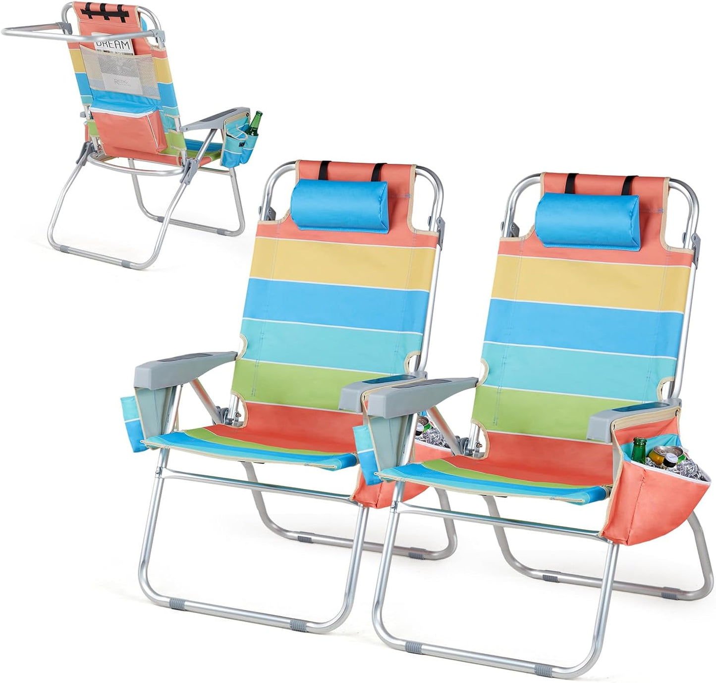 VINGLI Tall Beach Chairs 2-Pack: 5-Position Comfort