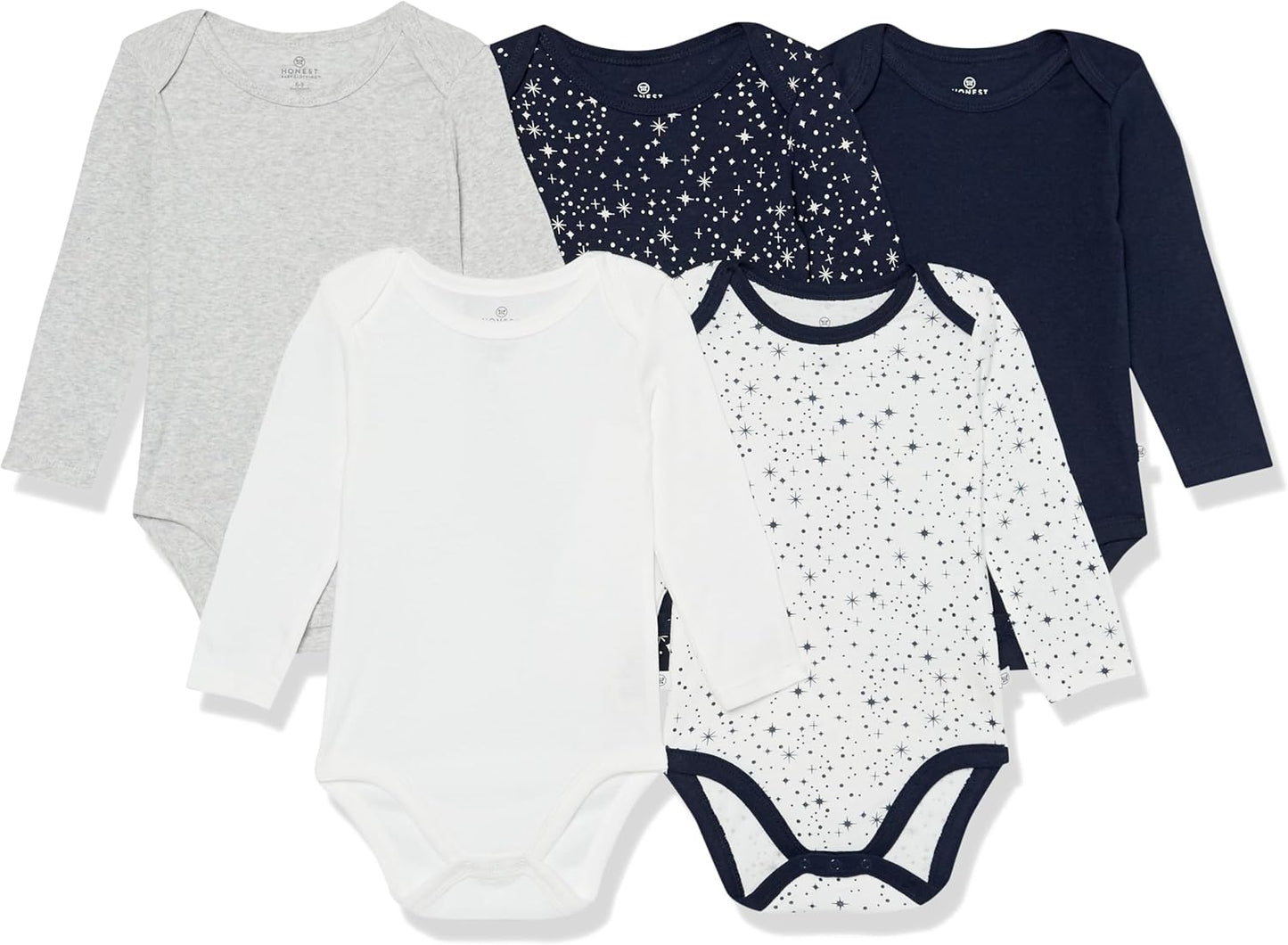 HonestBaby 5-Pack Long Sleeve Bodysuits for Baby Boys - Organic Cotton