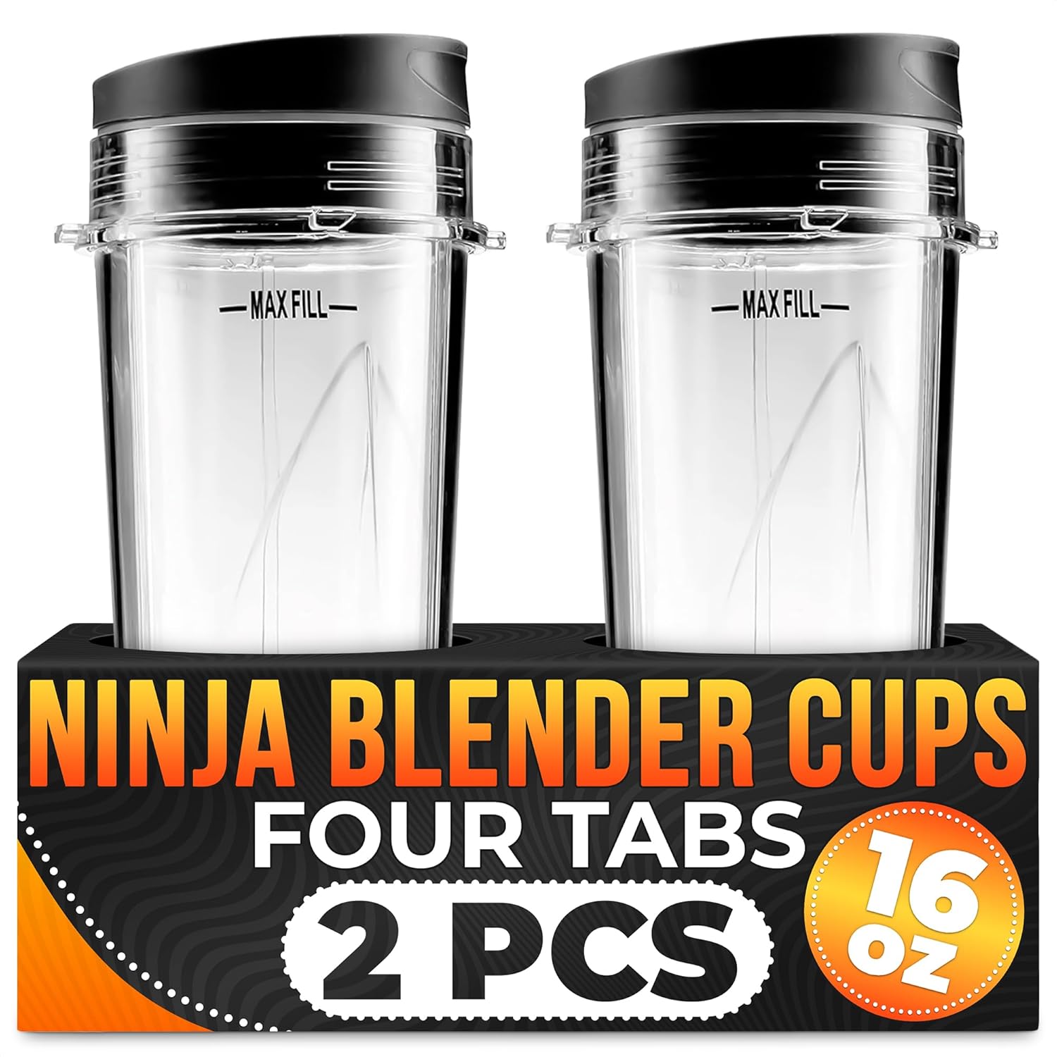 Ninja Blender Cups - 16oz for Smoothies - 2Pcs Protein Shakes - BL770 BL780 BL660 BL740