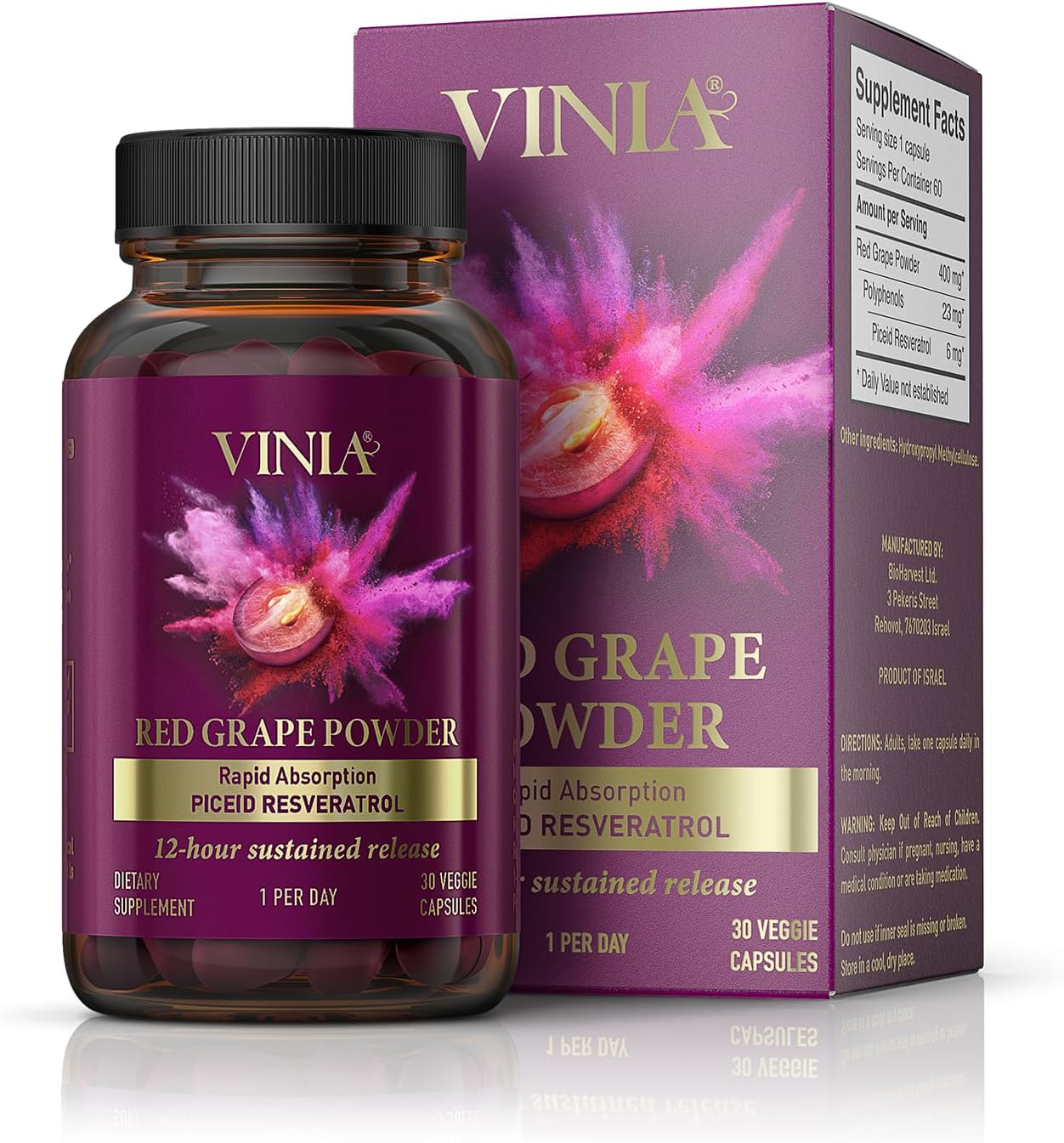 VINIA 12-Hour Piceid Resveratrol Supplement for Heart Health