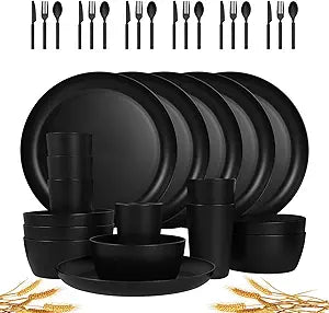 36-Piece Plastic Wheat Straw Dinnerware Set for Indoor Outdoor Use