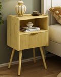 Vintage Yellow Oak Nightstand with Drawer and Open Shelf - Compact