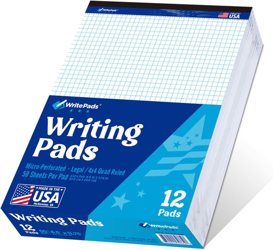 Quad Ruled Legal Pads - 12 Pack - Made In USA