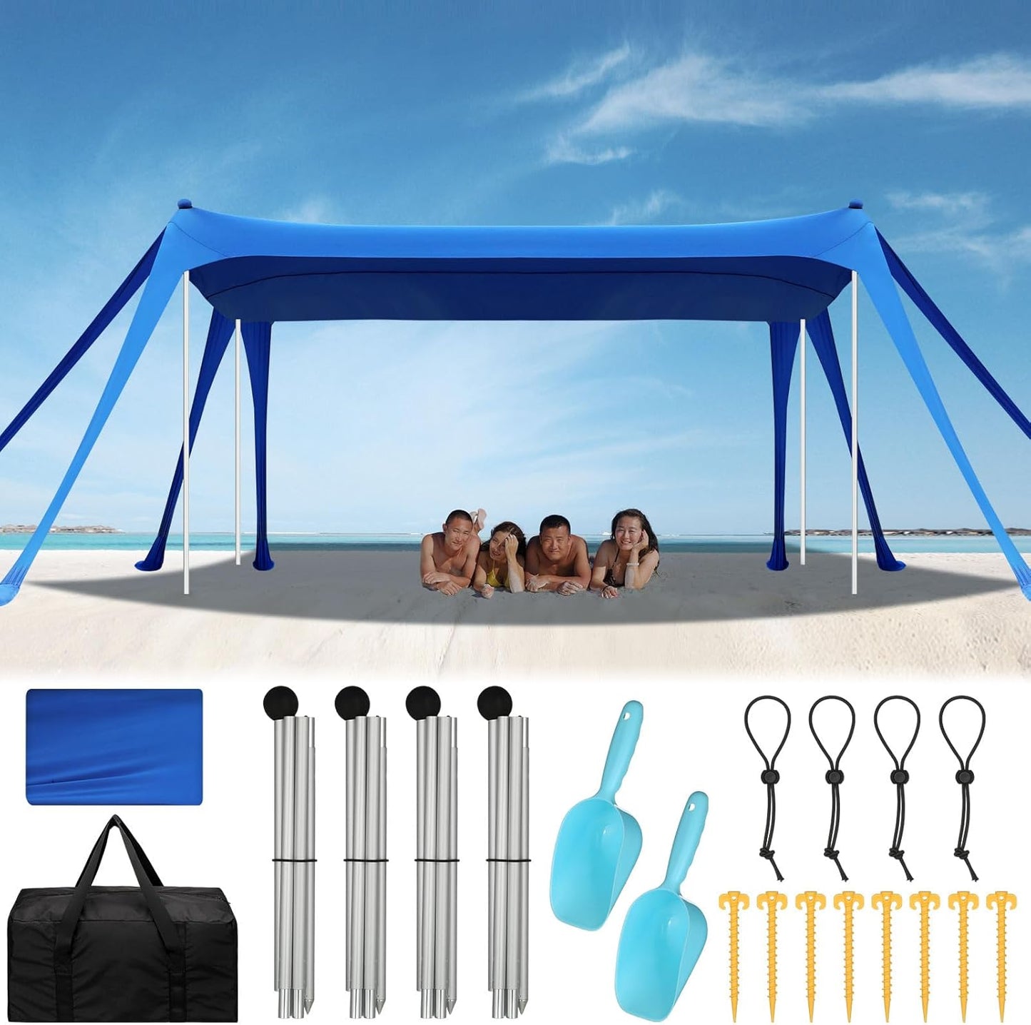 Wovnet Beach Tent: UPF 50+ Sun Shelter with Aluminum Poles