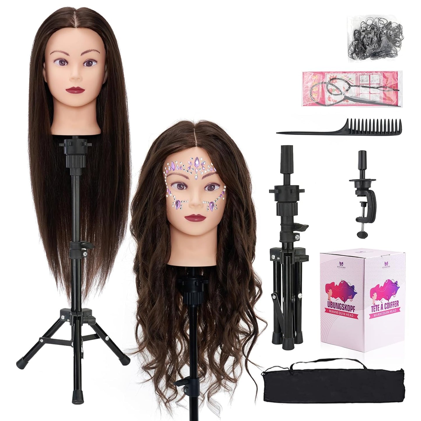 28in Mannequin Head with Real Hair for Cosmetology Practice