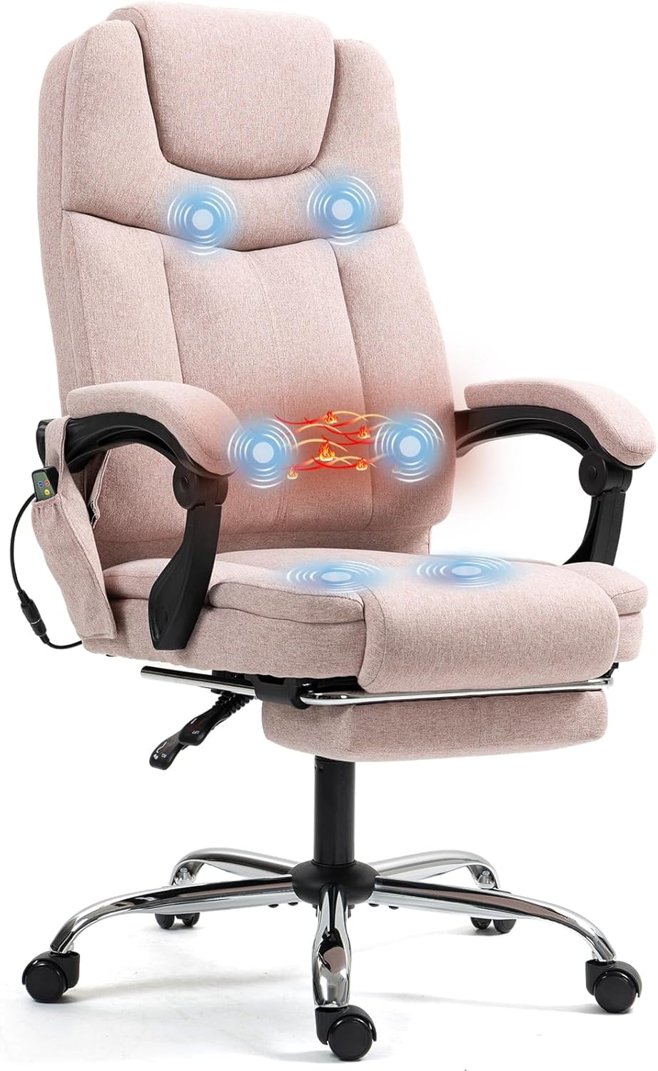 Pink Ergo Massage Office Chair, 6-Point Vibration & Heat