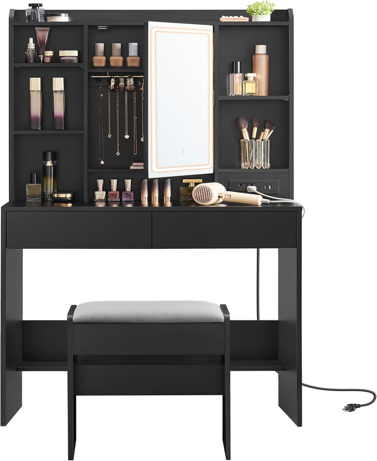 VASAGLE Vanity Desk with Dimmable LED Lights