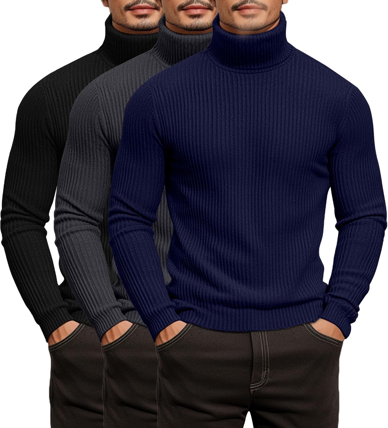 Men's Ribbed Turtleneck Shirts - Lightweight Long Sleeve Sweaters