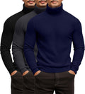 3 Pack Men's Ribbed Turtleneck Shirts - Lightweight Slim (Style V9PP)