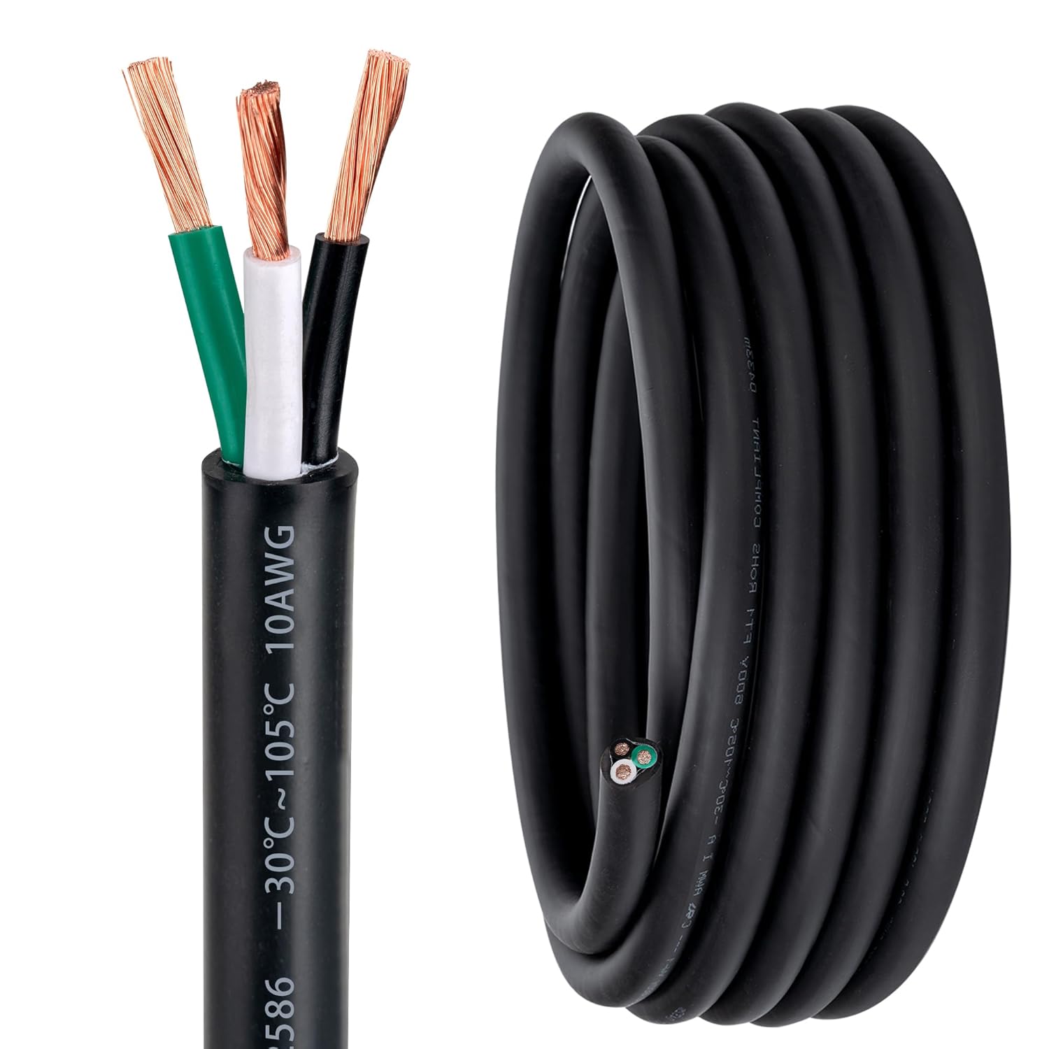 10 Gauge 3 Conductor Electrical Wire for Outdoor Use 50FT