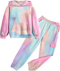 Girls Tie Dye 2-Piece Sweatsuit Set - Soft Stretchy Hoodie & Pants