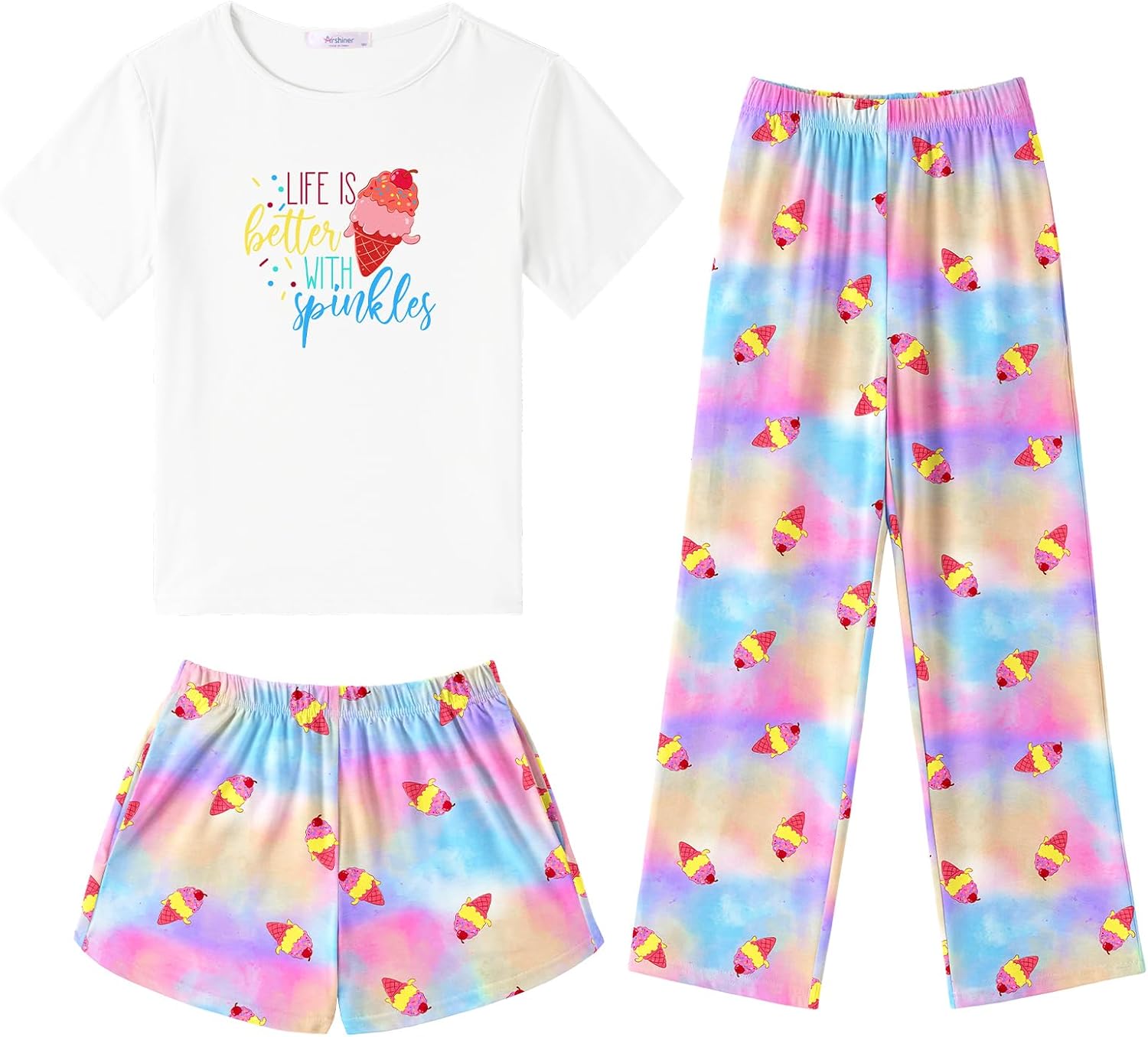 Arshiner Girls Pajama Set 3 Piece Soft Cute Sleepwear for Kids