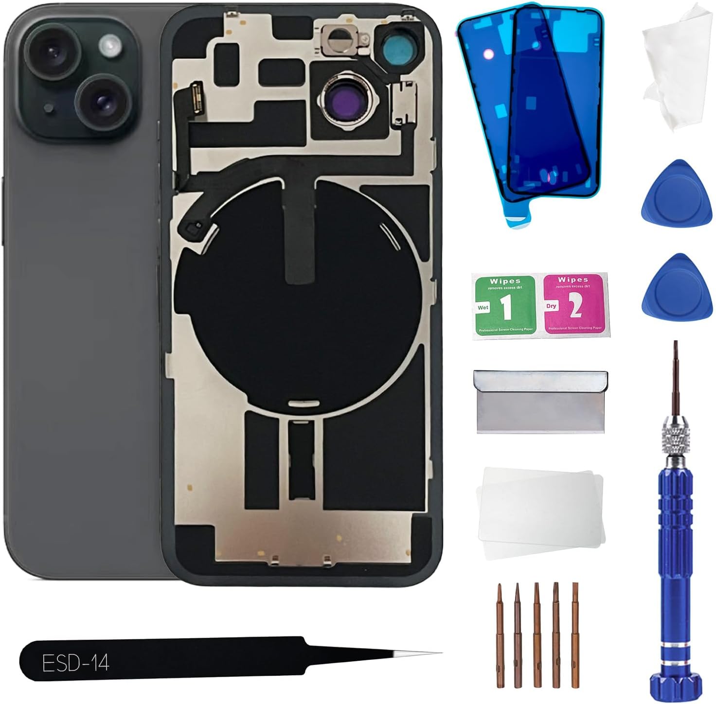 15 Back Glass Replacement for iPhone 14 with Wireless Charging