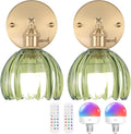 Vintage Green Tulip Wall Sconce Set of 2 - Battery Operated