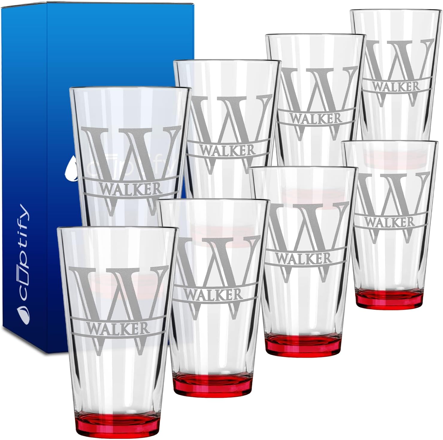 Personalized Beer Glasses Set of 8 Engraved 16oz Pint Glasses