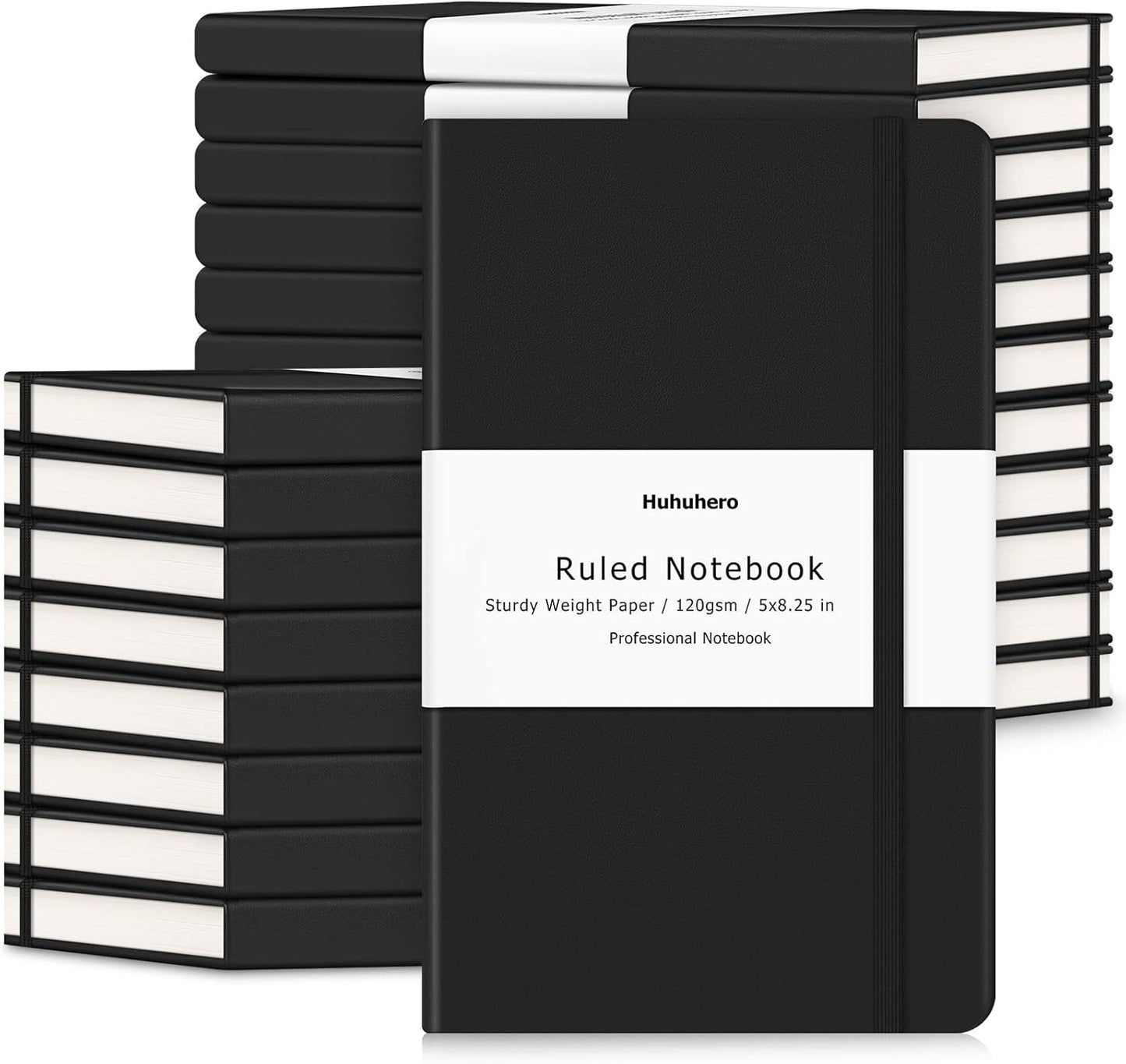 Huhuhero 20 Pack Hardcover Journals, Thick 120GSM Paper, College Ruled, 5x8.25 Black
