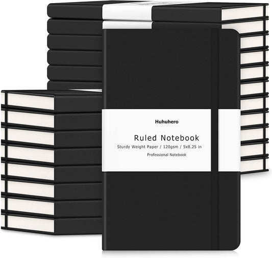 Huhuhero 20 Pack Hardcover Journals, Thick 120GSM Paper, College Ruled, 5x8.25 Black