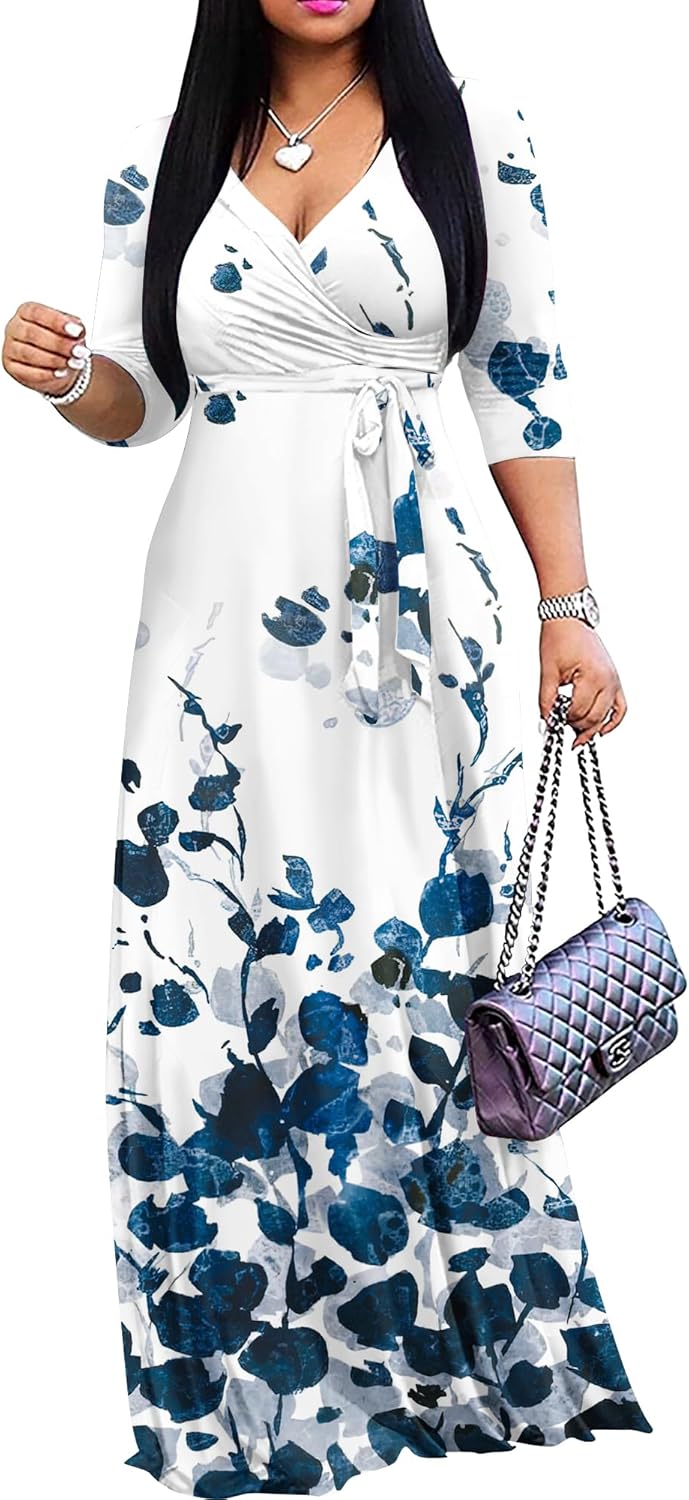 Plus Size Maxi Dress for Women Casual Summer Sundress V-Neck