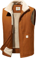 Men's Waterproof Washed Duck Vest - Sherpa Fleece Lined Insulated