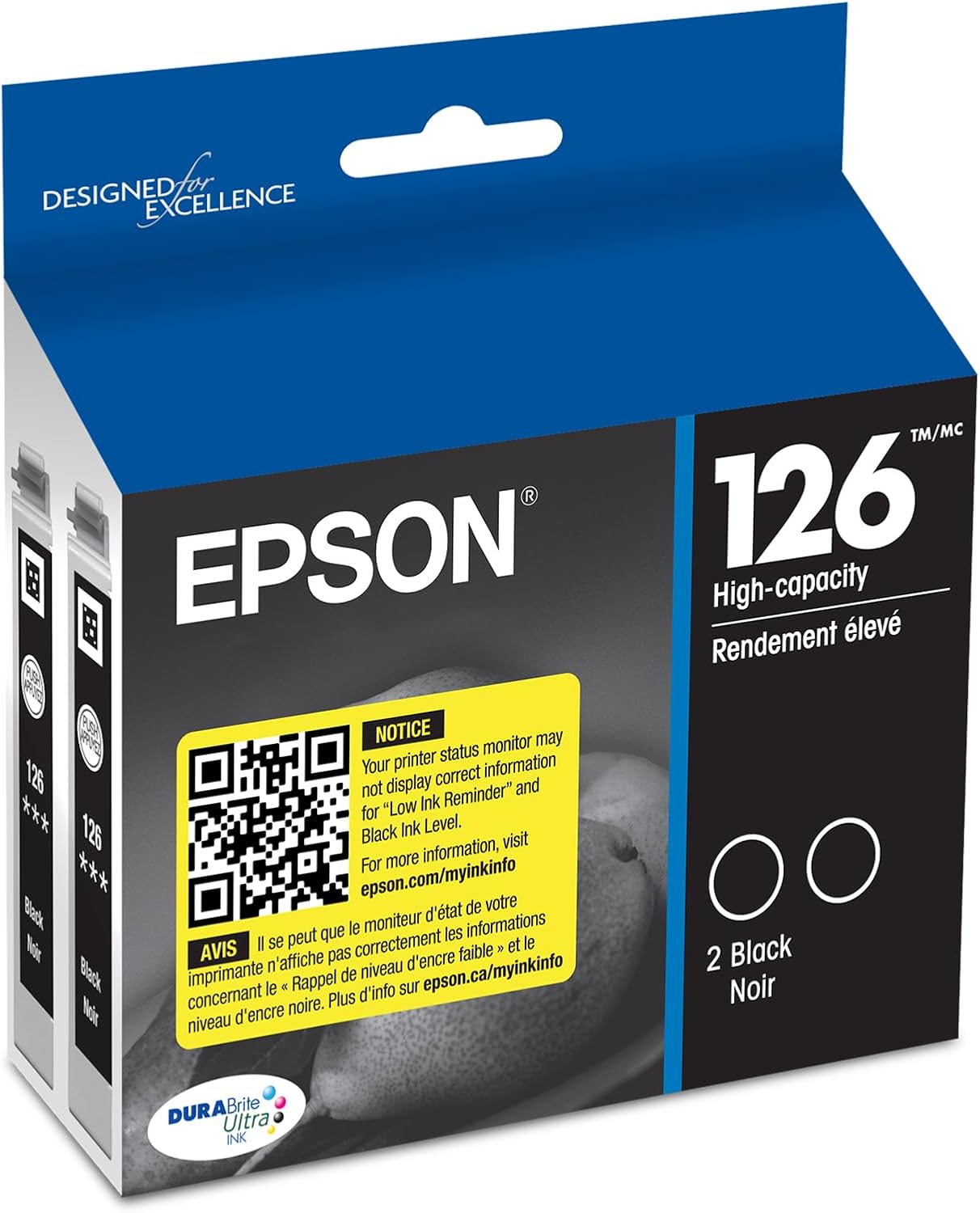 EPSON 126 DURABrite Ultra Ink Black Dual Cartridge for Quality Prints