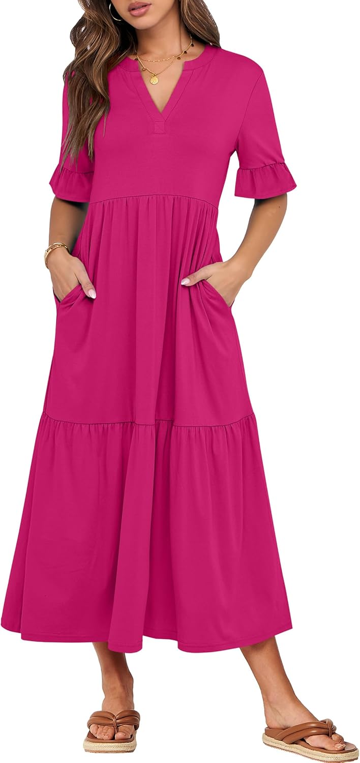 ANRABESS Women's Casual Summer Ruffle Short Sleeve Maxi Dress
