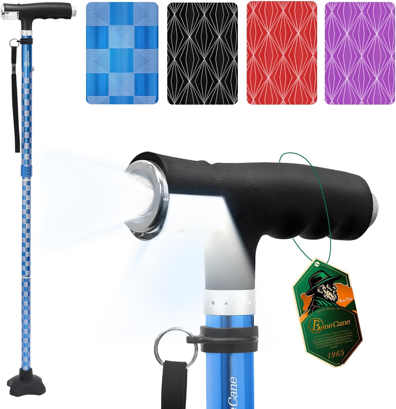 BeneCane Walking Cane with LED Lights and Adjustable Height