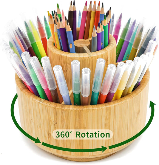 VaeFae 360 Rotating Bamboo Pen Holder