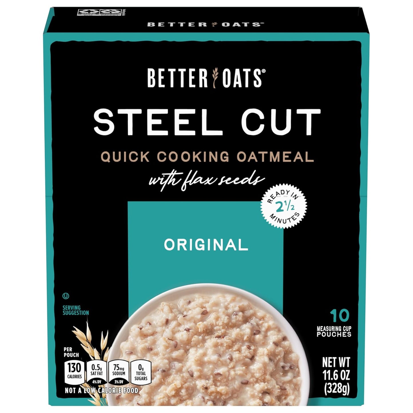 Better Oats Steel Cut Instant Oatmeal with Flax Seeds - 10 Pouches