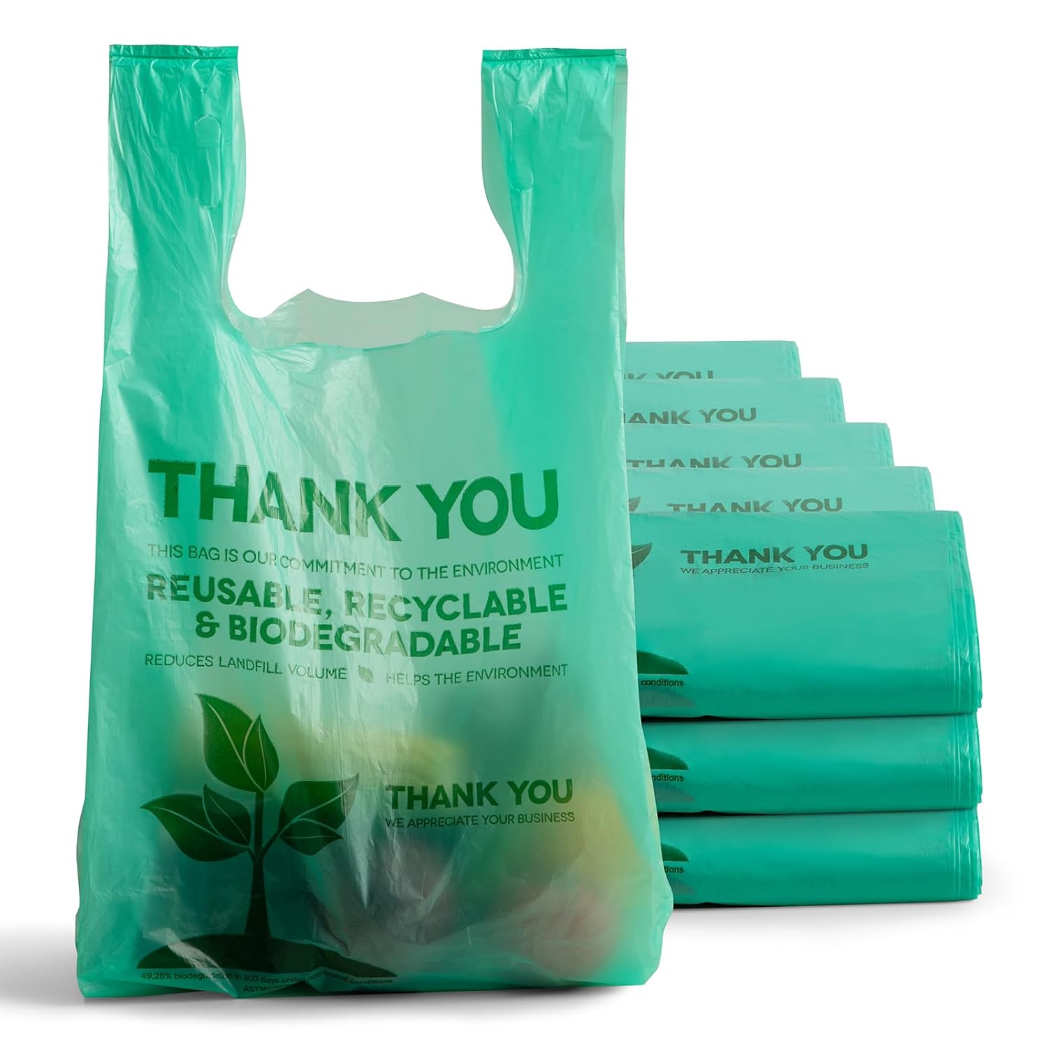 Eco Biodegradable Plastic Grocery Bags with Handles - 1000 Count