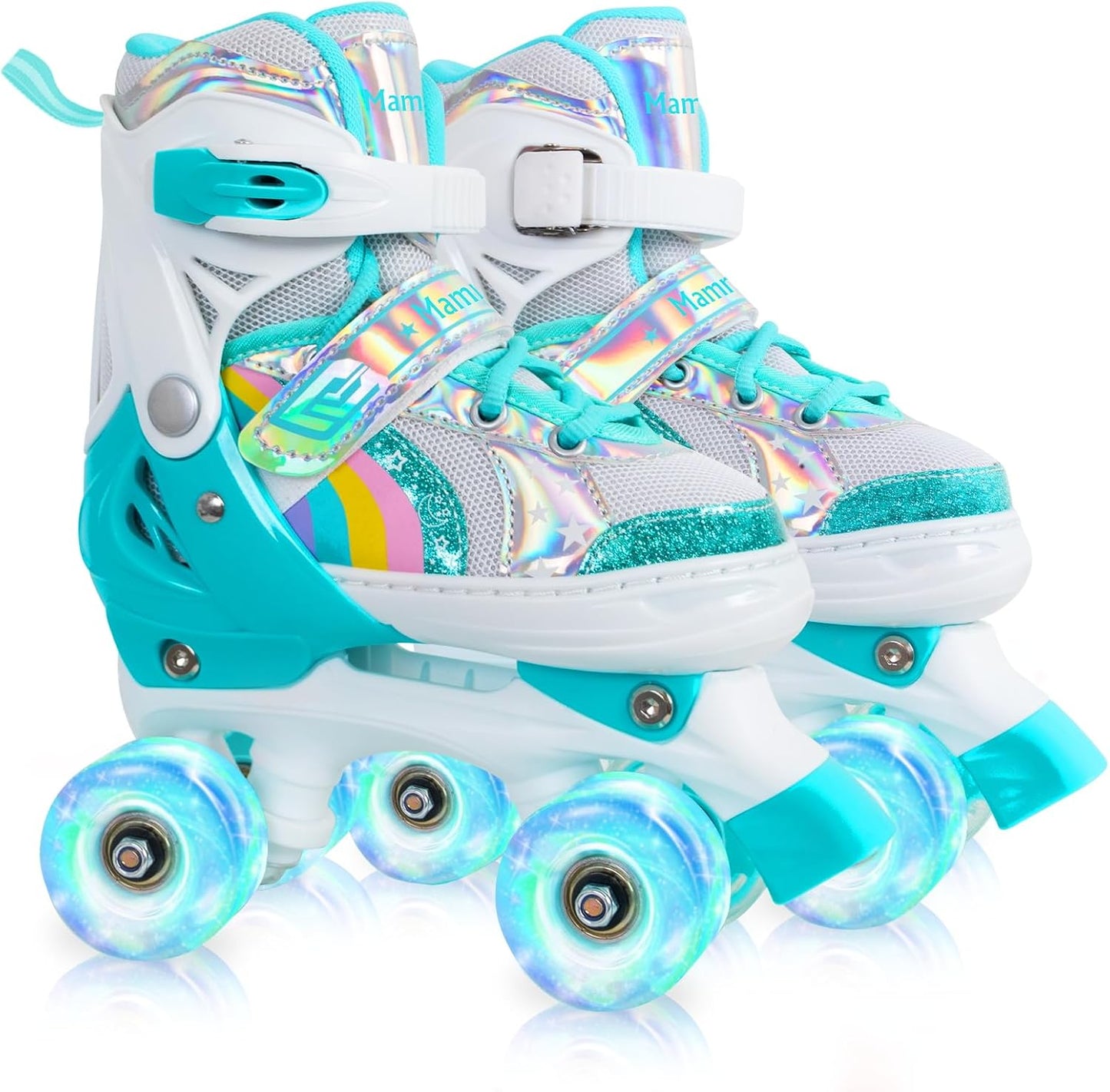 MammyGol Adjustable Rainbow Roller Skates for Kids with Lights