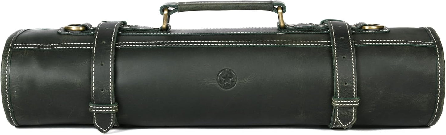 Leather Knife Roll Storage Bag with 10 Pockets for Chefs