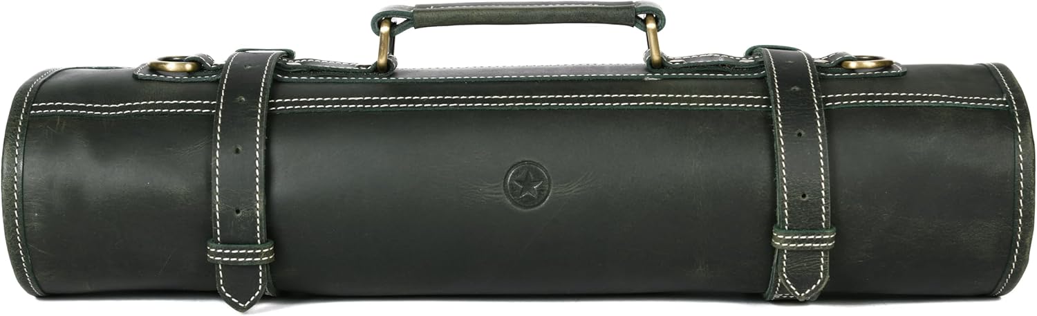 Leather Knife Roll Storage Bag with 10 Pockets for Chefs