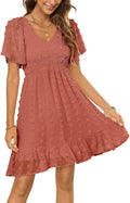 Smocked Swiss Dot Babydoll Ruffle Mini Dress - Flattering Summer Fit v