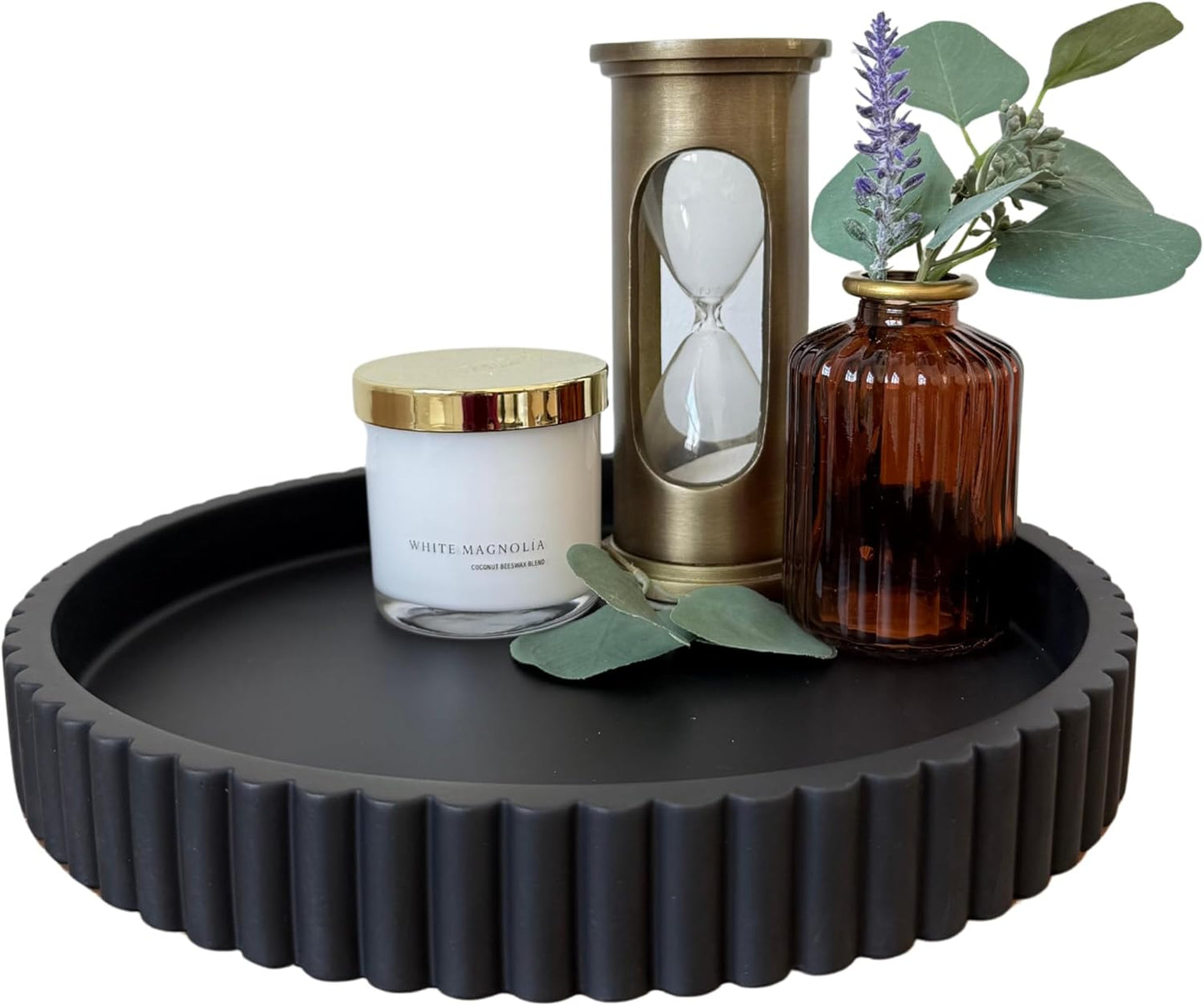 OAKOA Concrete Black Tray - Stylish Round Decorative Centerpiece
