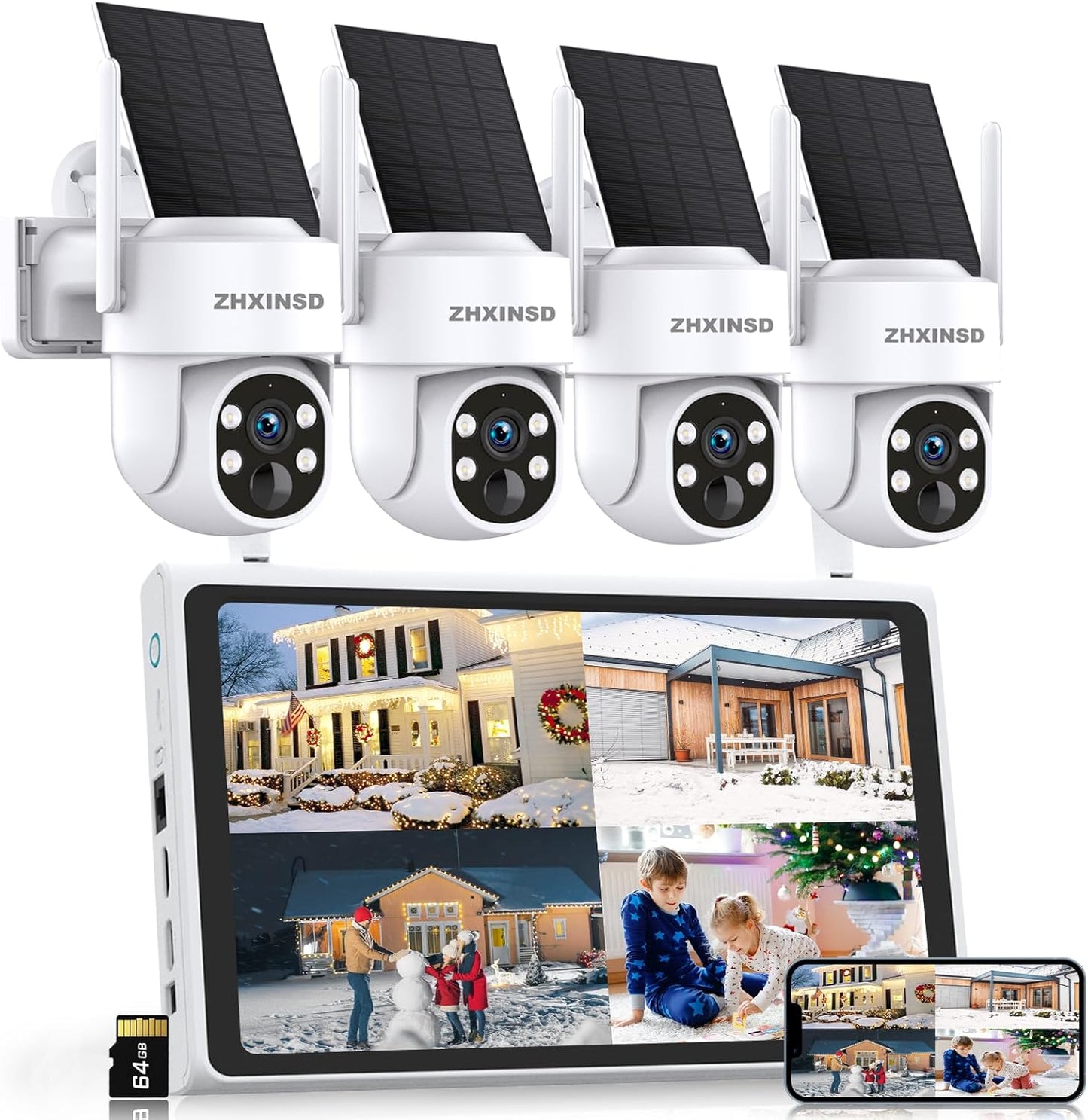 Solar Security Cameras Wireless Outdoor with 10in Monitor System