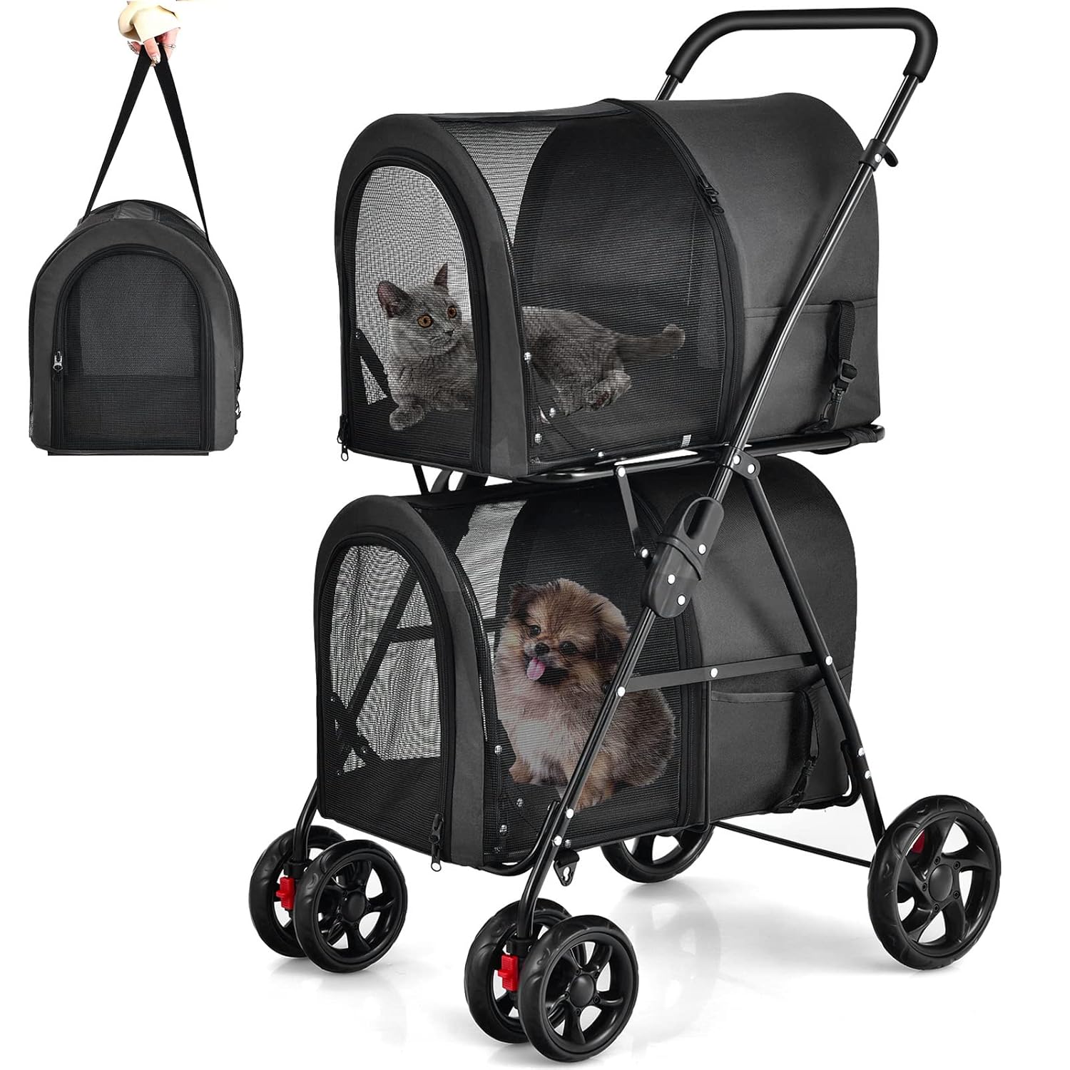 Giantex Double Pet Stroller with Detachable Carrier Bags for Travel