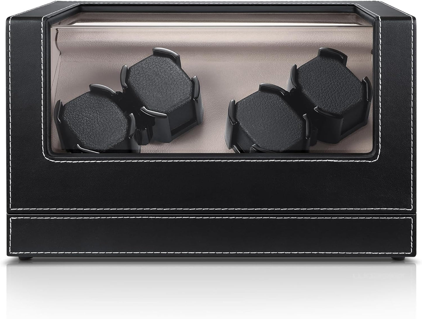 Silent 4-Watch Winder in Black PU Leather - Keep Timepieces Ticking!