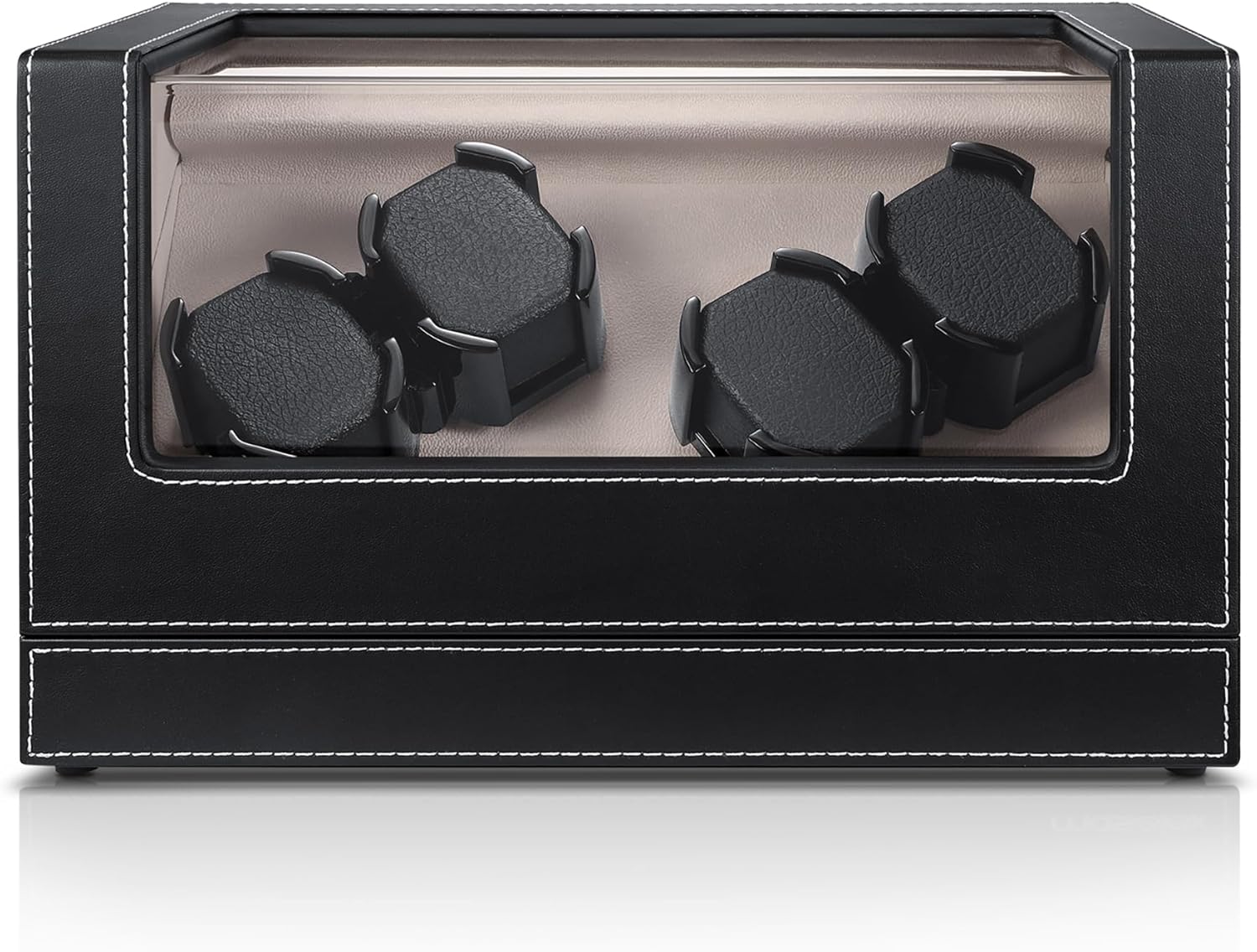 Silent 4-Watch Winder in Black PU Leather - Keep Timepieces Ticking!
