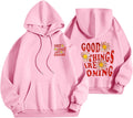 Pink Preppy Hoodie for Teen Girls M - Oversized Drawstring Pullover