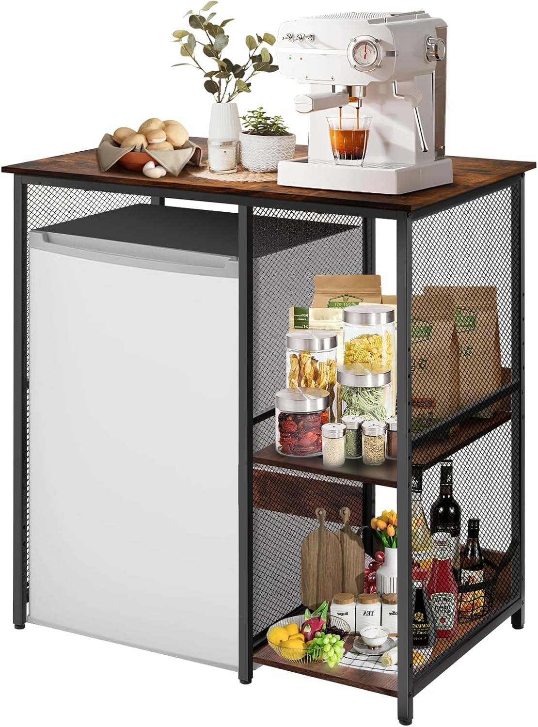 Vintage Wood Mini Fridge Cabinet: 3-Tier Utility Stand