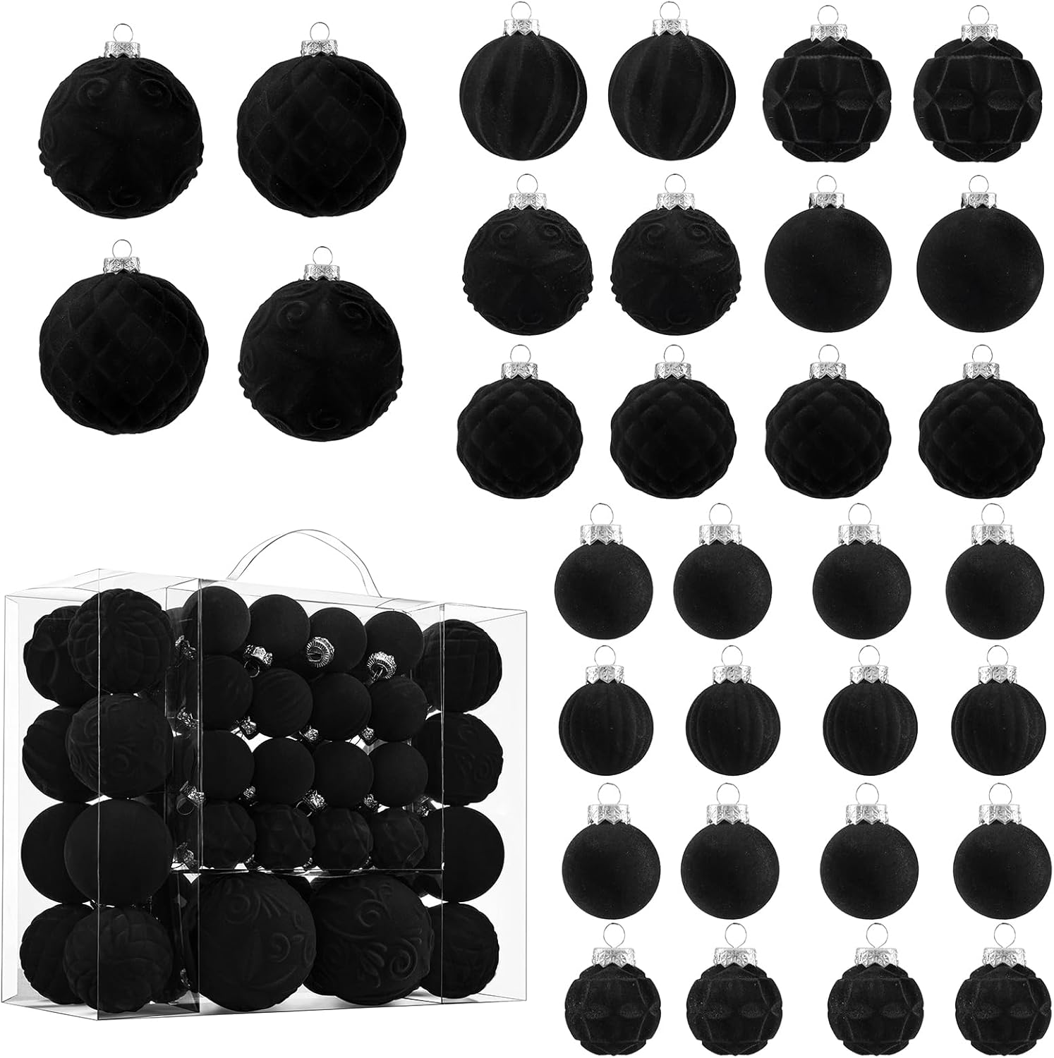 Velvet Christmas Ball Ornaments Set - 46pcs Shatterproof Decor