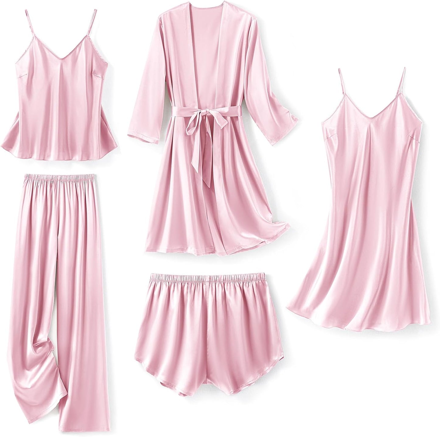 Luxurious SAPJON Silk Pajamas Set for Women - 5 Piece Loungewear