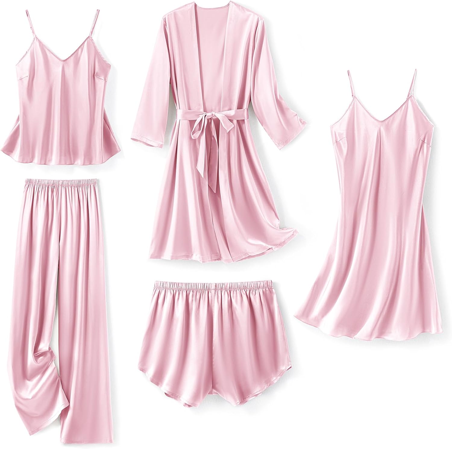 Luxurious SAPJON Silk Pajamas Set for Women - 5 Piece Loungewear