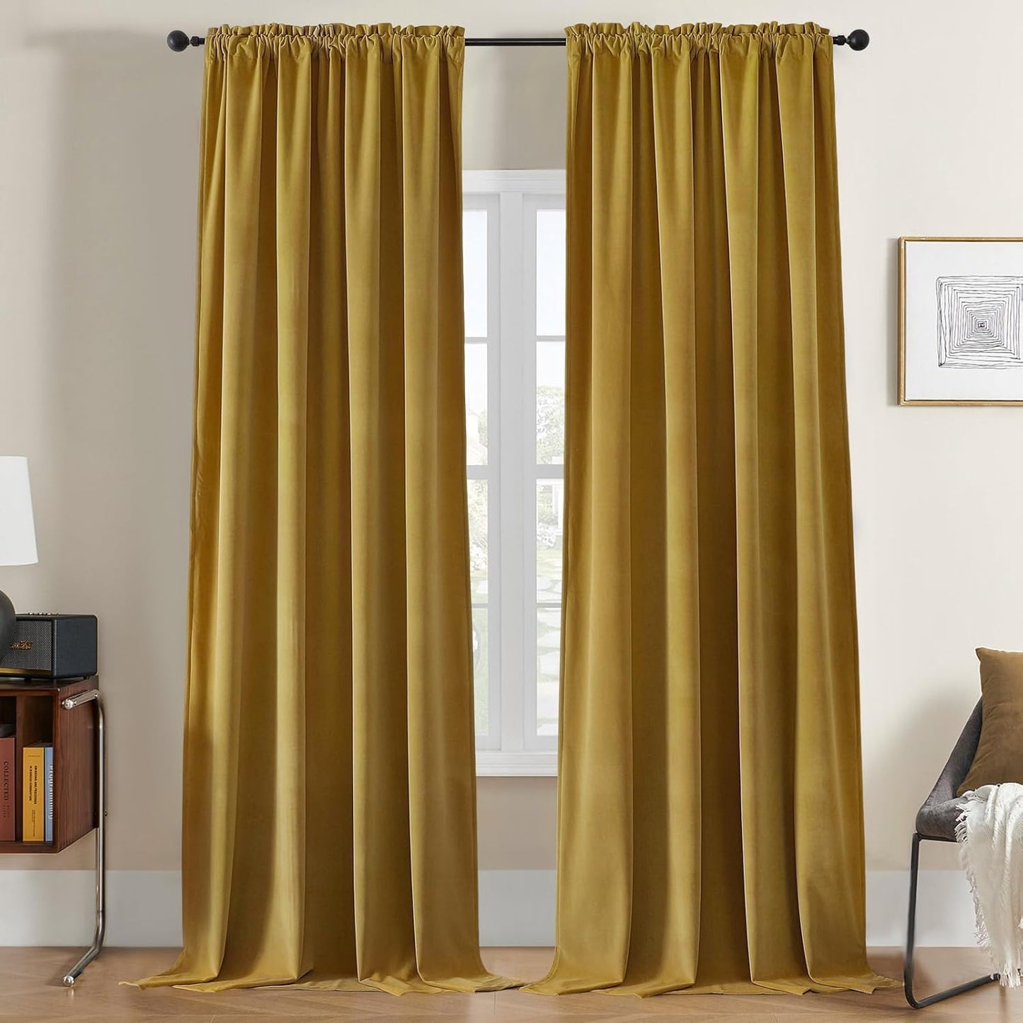 Joydeco Brown Velvet Curtains 108 inch Length for Luxury Rooms