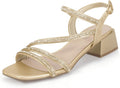 Women Rhinestone Low Heels Strappy Block Sandals - Comfortable Sparkle