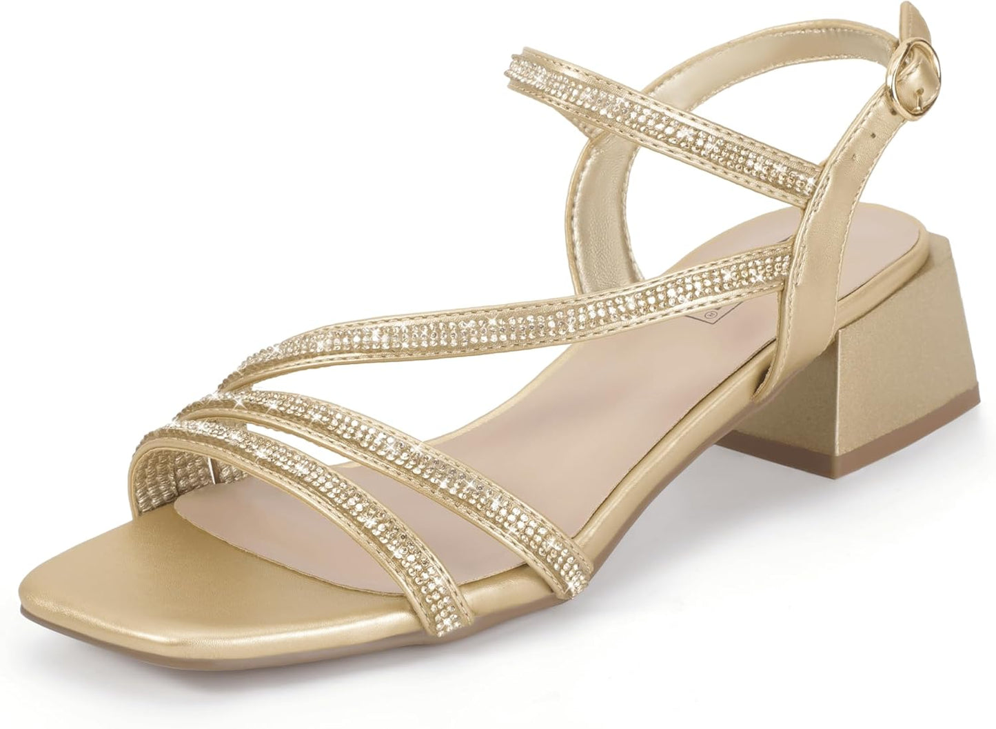 Sparkly Rhinestone Low Heels for Women - Elegant Chunky Sandals
