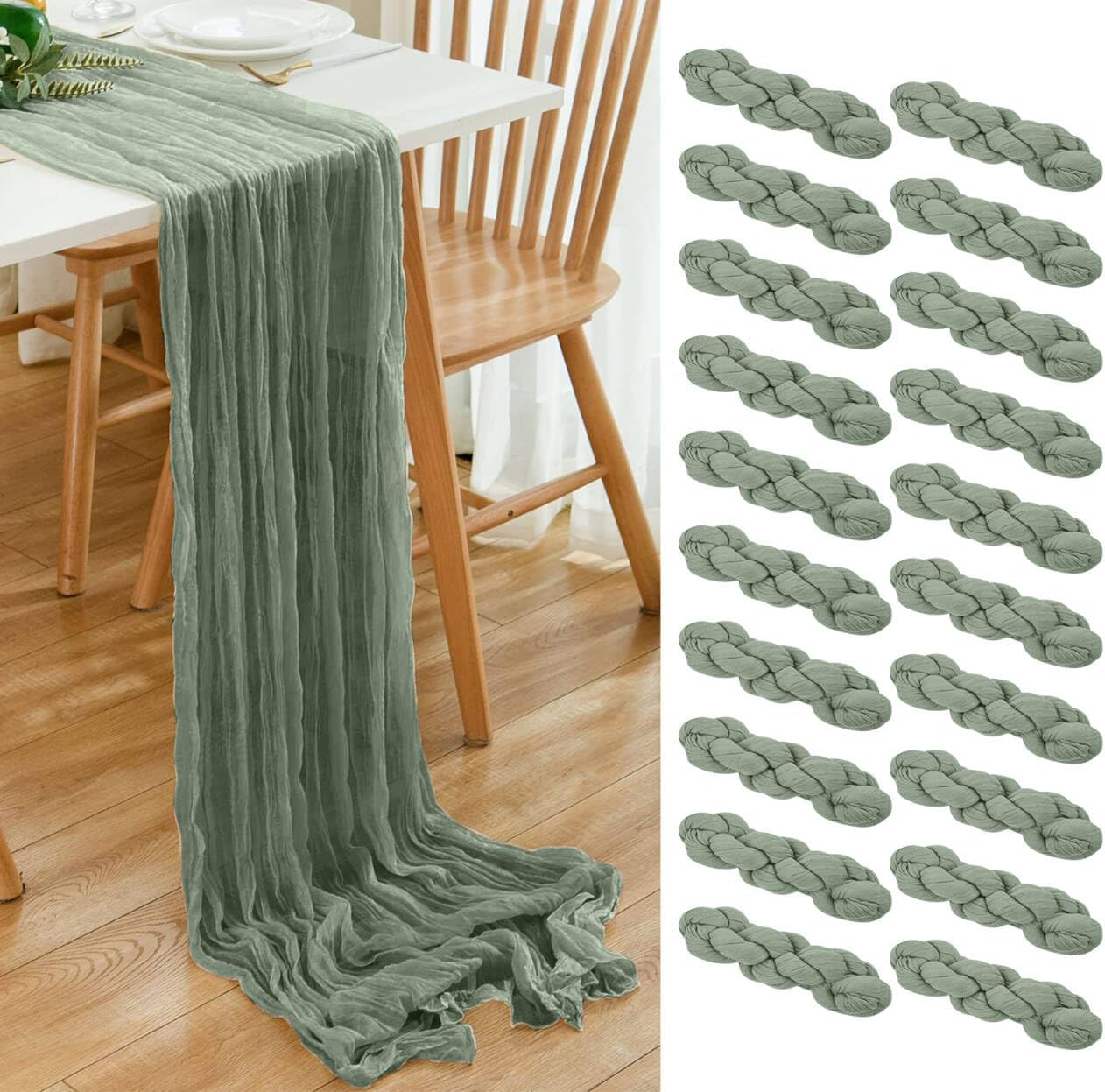 20 Pack Sage Green Cheesecloth Table Runner for Elegant Events