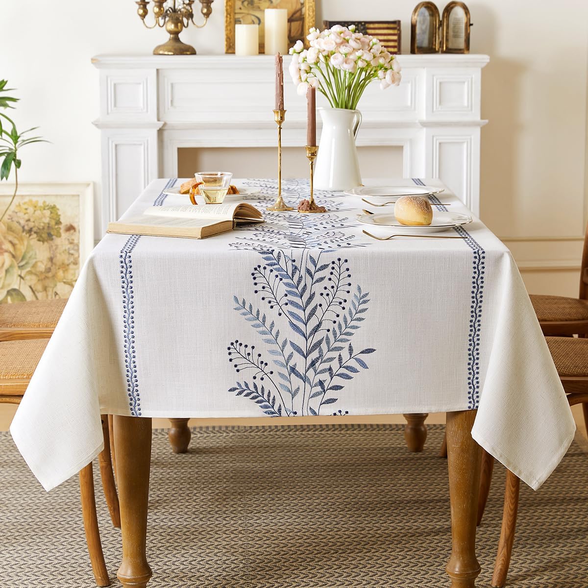 Linen Style Embroidered Tablecloth for Elegant Dining Spaces